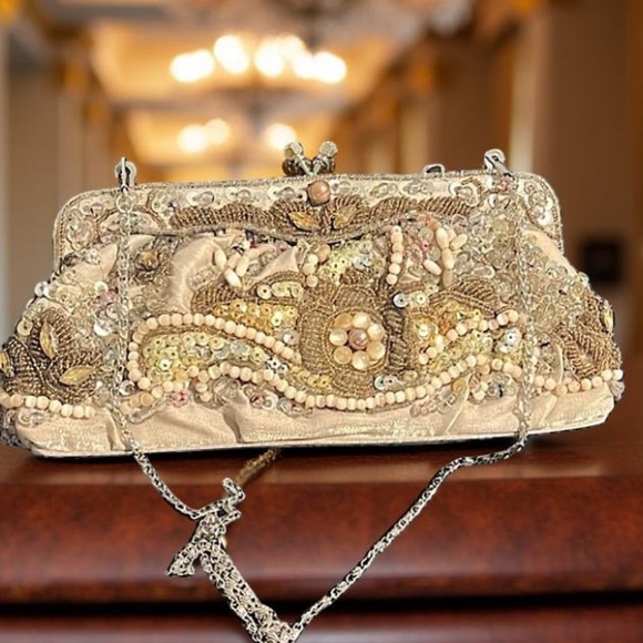 Evening bag Silk evening bag Mother of pearl ,sequence and seed beads GUC - Picture 8 of 13